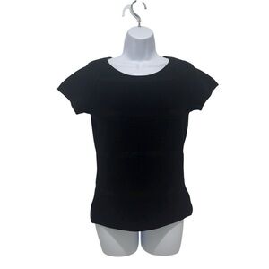 Giorgio Armani Main Line Black Ribbed Knit Short Sleeve Top, Size 6